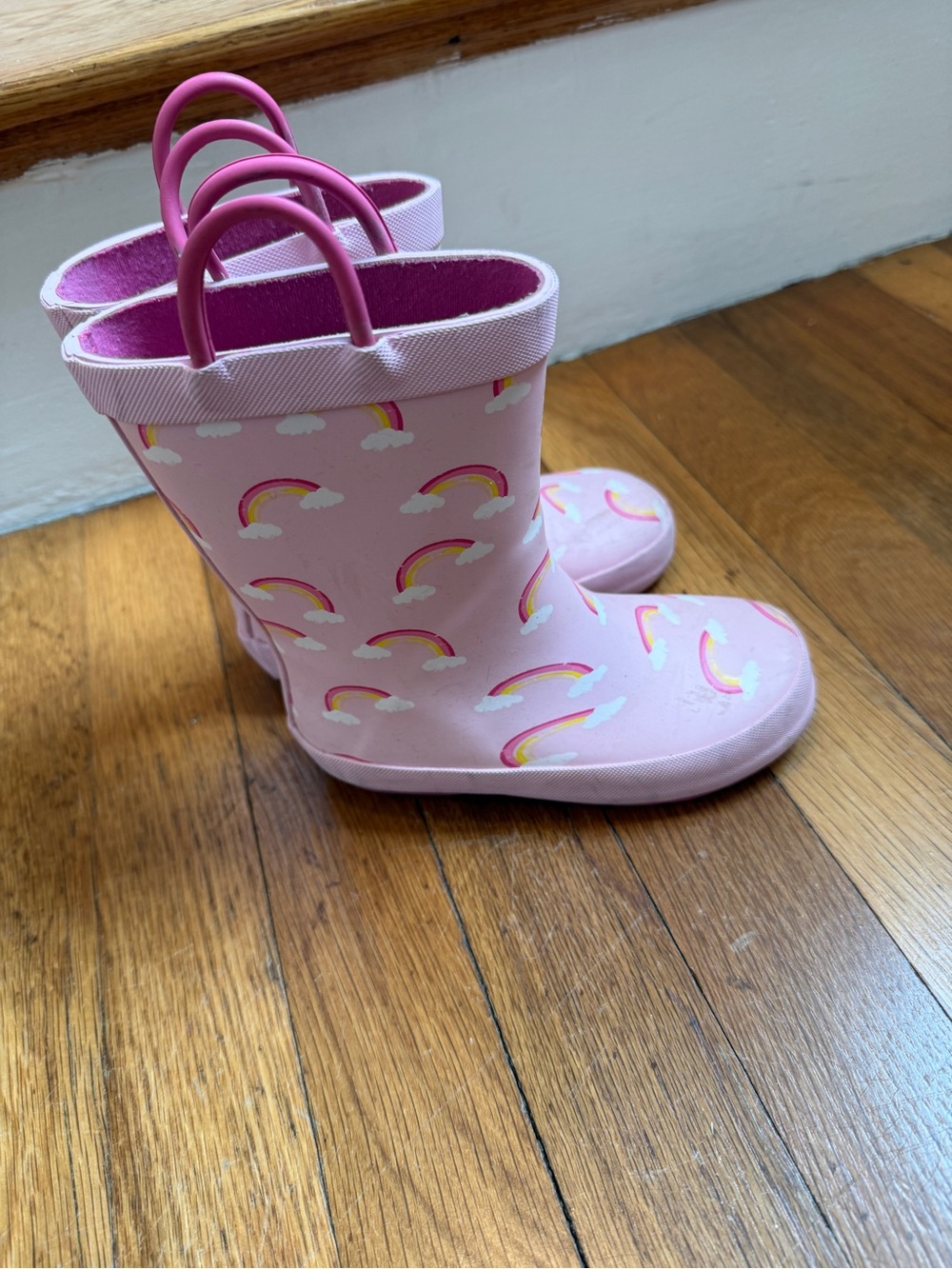 Lands' End Pink Rainbow Print Kids Rain Boots